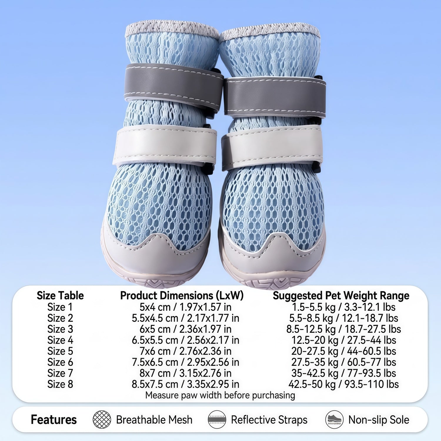 Breathable Mesh Tall Dog Boots with Reflective Straps and Anti-Slip Rubber Sole, Protective Dog Shoes for Hot Pavement and Rain, 4-Pack