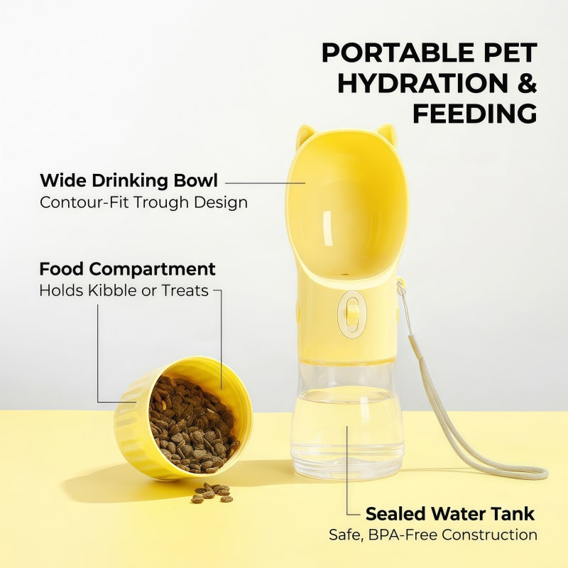 2-in-1 Portable Dog Water Bottle & Food Dispenser - Leak-Proof Travel Drinker with Lanyard for Outdoor Walking & Hiking