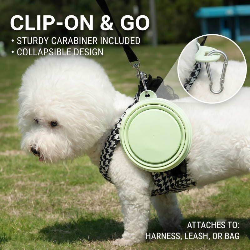 Collapsible Silicone Pet Dog Bowl with Carabiner Clip - Portable Travel Water & Food Feeder for Small & Medium Dogs