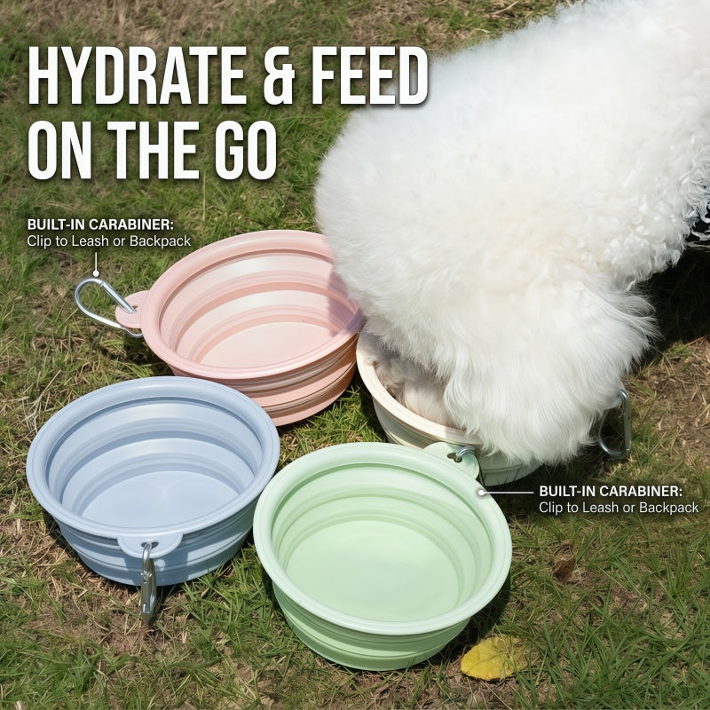 Collapsible Silicone Pet Dog Bowl with Carabiner Clip - Portable Travel Water & Food Feeder for Small & Medium Dogs
