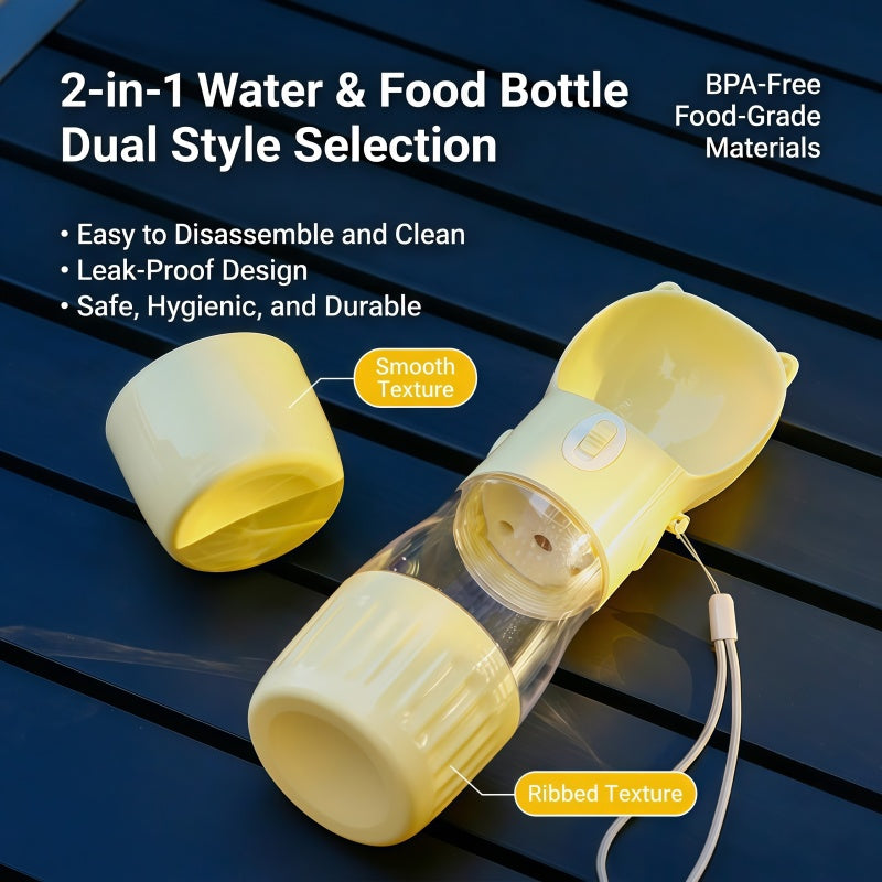 2-in-1 Portable Dog Water Bottle & Food Dispenser - Leak-Proof Travel Drinker with Lanyard for Outdoor Walking & Hiking