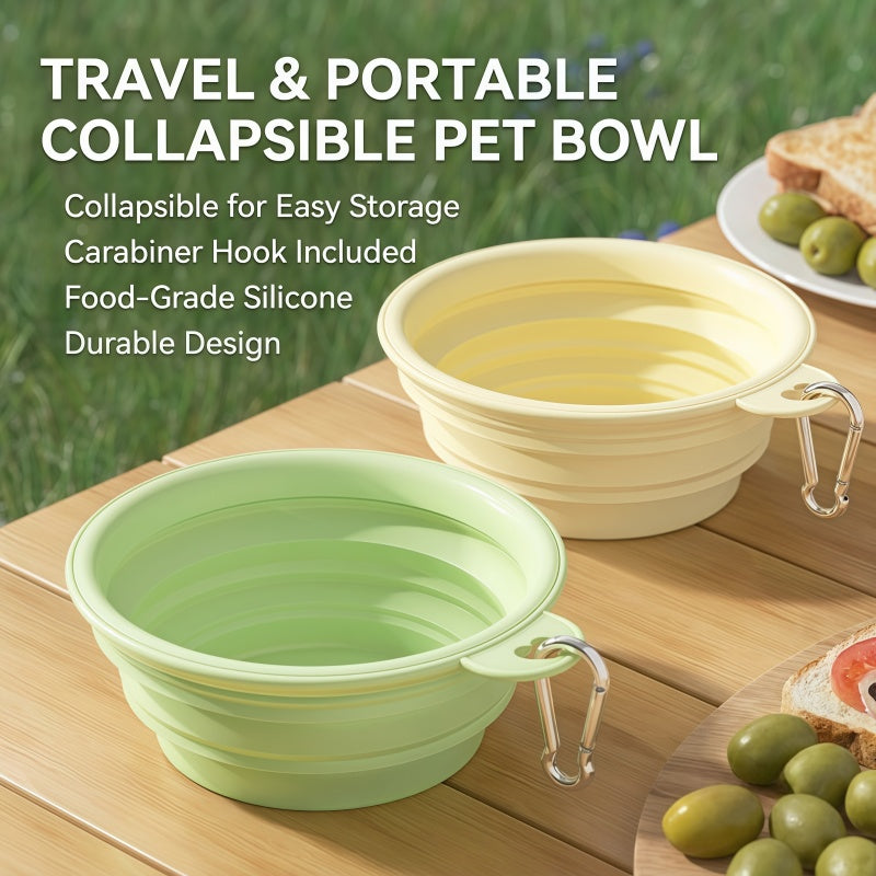 Collapsible Silicone Pet Dog Bowl with Carabiner Clip - Portable Travel Water & Food Feeder for Small & Medium Dogs